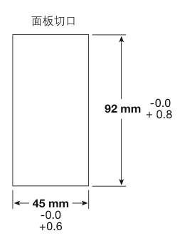 SX90 panel cutout dimensions showing 45 mm width and 92 mm height with drawing tolerances