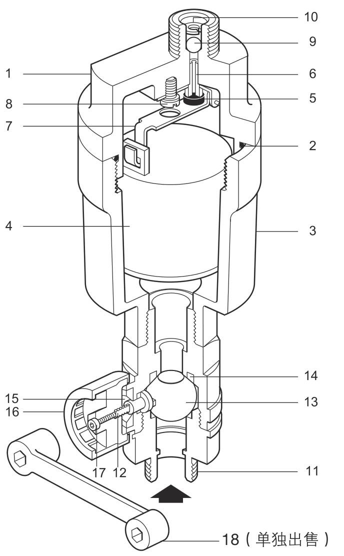 AE30 Diagrama de estructura seccional de la válvula automática de escape de aire