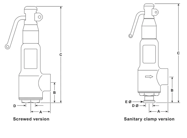 SV615 screwed and sanitary clamp dimension drawings