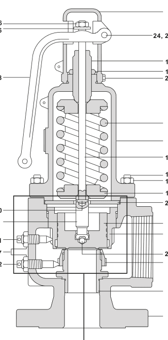 Diagrama de materiais da válvula SV73 mostrando as peças internas numeradas