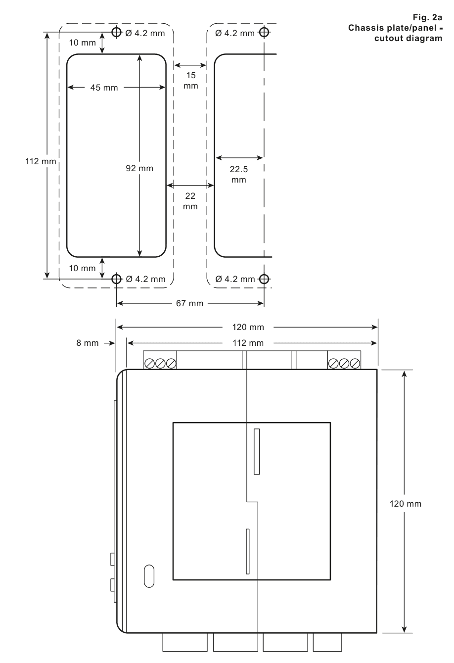 Dimensions de la platine de châssis et de la découpe de panneau du LC3050