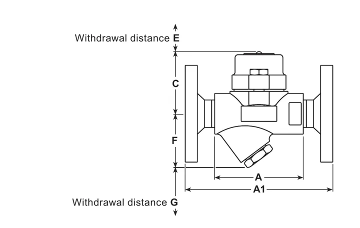 BPC32 dimension drawing showing the body dimensions and cover withdrawal distance