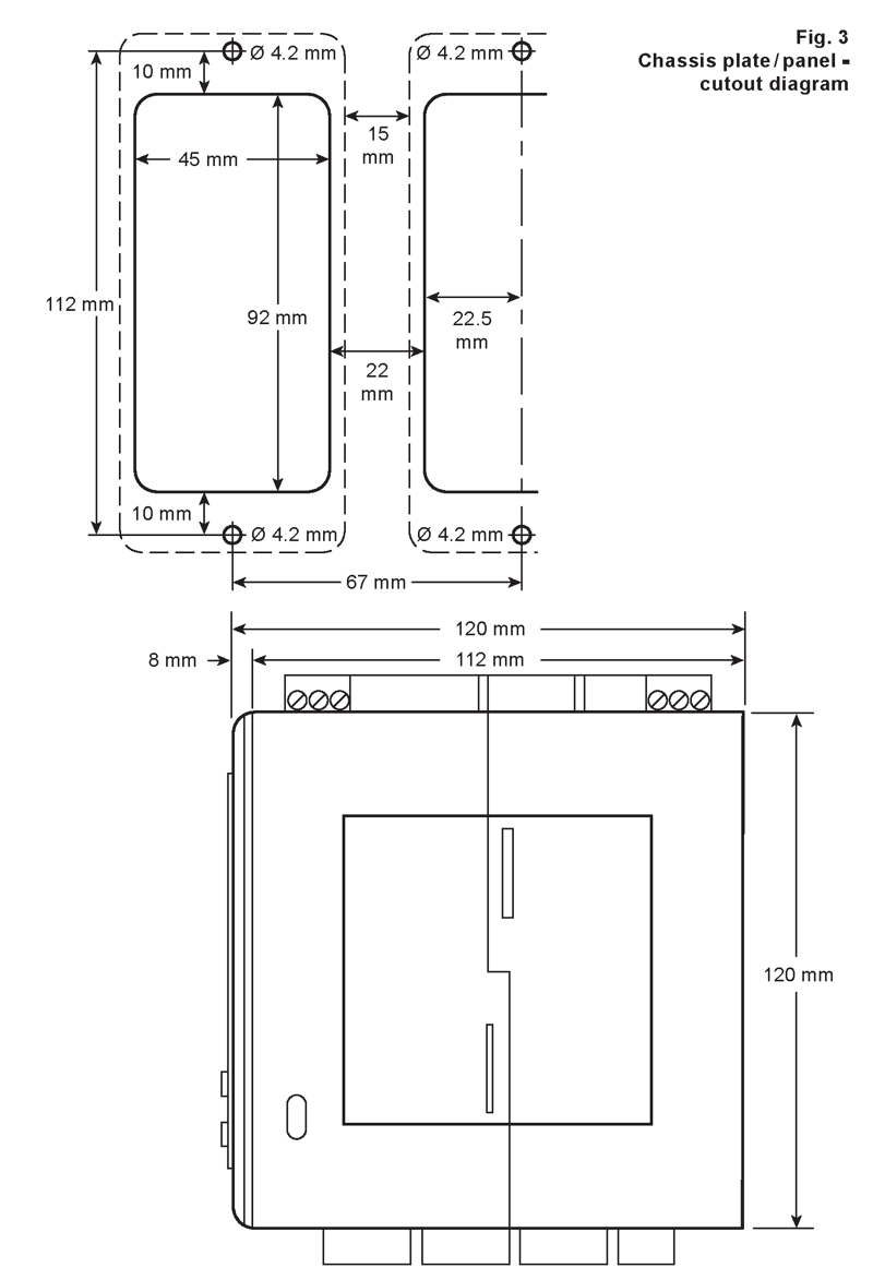 ขนาดแผ่นโครงและช่องตัดแผงของ LC1350 พร้อมขนาดจุดยึดและกล่องหุ้ม